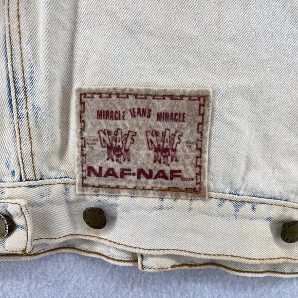 NAF NAF Jacket Mens S Bandana Patchwork Trucker Acid Washed Denim Blue VTG - Picture 13 of 16